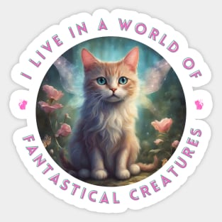 I Live in a World of Fantastical Creatures - Fairy Kitten Sticker